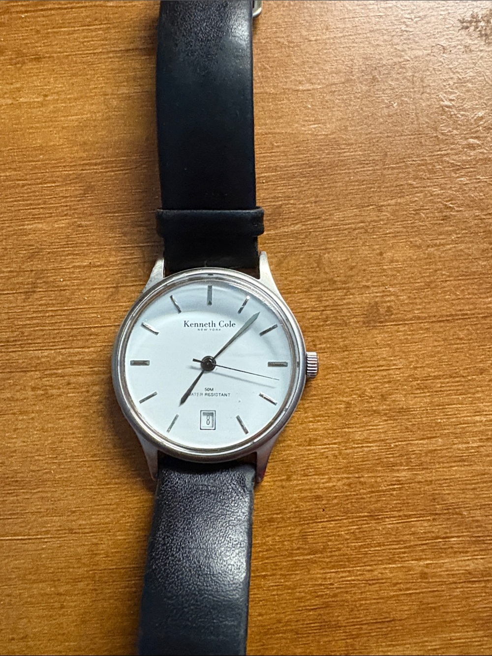 Kenneth Cole Silver Case Watch with Black Leather Band